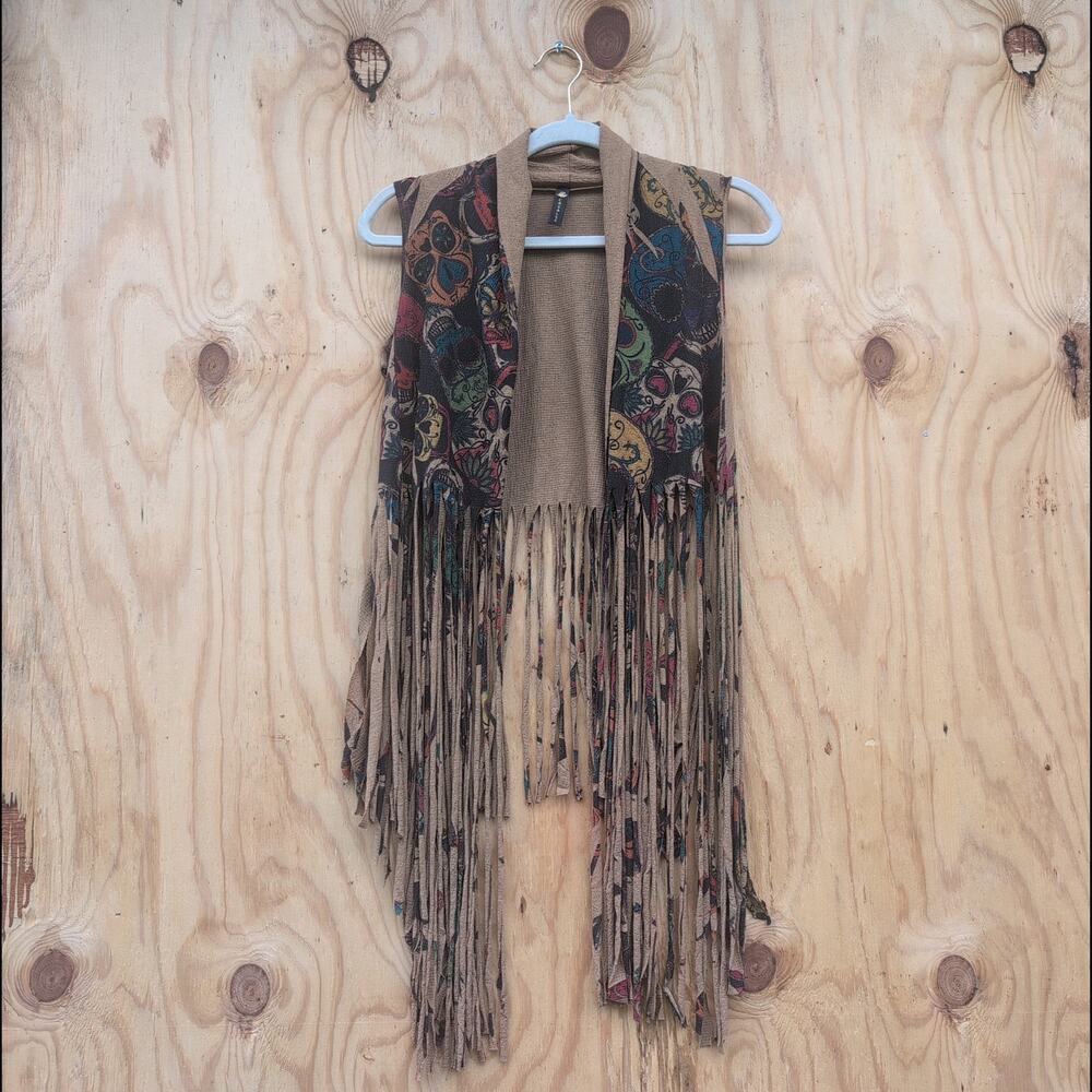 Casa Lee Halloween Skeleton Long Fringe Vest Women's Small